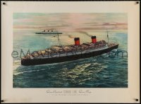 4a0412 CUNARD LINE 31x42 English travel poster 1950s Evers art of the Queen Elizabeth and Mary!