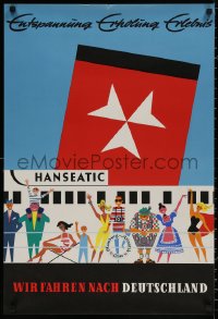 4a0418 HAMBURG ATLANTIC LINE 21x31 German travel poster 1960s great art of happy people on cruise!