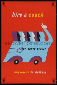 4a0419 HIRE A COACH 20x30 English travel poster 1955 Donald Smith art of bus filled with people!