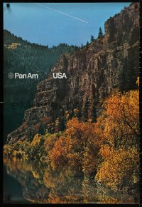 4a0435 PAN AM USA 2-sided 27x39 German travel poster 1972 gorgeous lakefront cliff during autumn!
