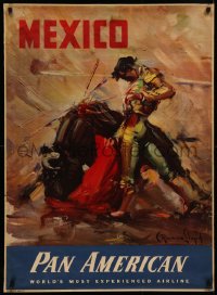 4a0436 PAN AMERICAN MEXICO 27x37 Mexican travel poster 1960s Carlos Ruano Llopis toreador art!