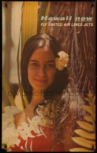 4a0392 UNITED AIR LINES HAWAII 25x40 travel poster 1960s wonderful photo of tropical beauty!
