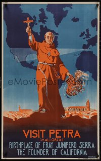 4a0395 VISIT PETRA 25x39 Spanish travel poster 1940s Fray Junipero Serra, the Founder of California!