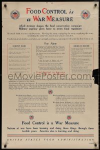 4a0479 FOOD CONTROL IS A WAR MEASURE 25x38 WWI war poster 1917 United States Food Administration!