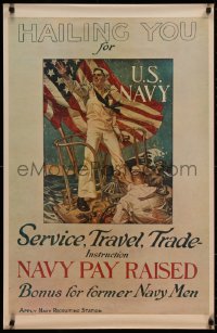 4a0516 HAILING YOU FOR U.S. NAVY 24x37 war poster 1973 service, travel, + bonus, art from WW1 poster