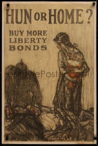 4a0481 HUN OR HOME 20x30 WWI war poster 1919 Henry Raleigh art, buy more liberty bonds!