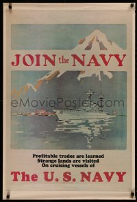4a0517 JOIN THE NAVY 25x37 special poster 1974 strange lands are visited on cruising vessels!