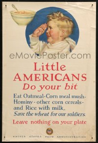 4a0492 LITTLE AMERICANS DO YOUR BIT 14x21 WWI war poster 1917 Cushman Parker art of child saluting!