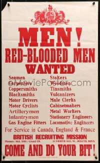 4a0459 MEN! RED-BLOODED MEN WANTED 17x28 WWI war poster 1915 come enlist and do your bit!