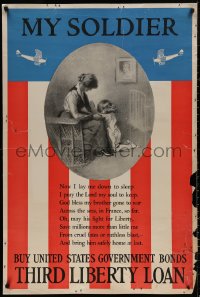 4a0493 MY SOLDIER 28x43 WWI war poster 1917 art of child saying wartime version of child's prayer!