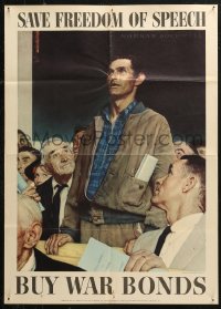 4a0461 SAVE FREEDOM OF SPEECH 20x28 WWII war poster 1943 Norman Rockwell Four Freedoms art!