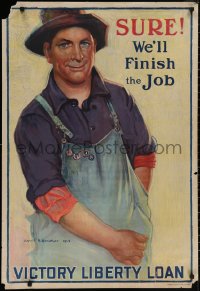 4a0499 SURE WE'LL FINISH THE JOB 26x38 WWI war poster 1918 Beneker art of farmer reaching for money!
