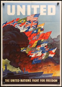 4a0462 UNITED NATIONS FIGHT FOR FREEDOM 20x28 WWII war poster 1943 Ragan art of ships, rare!