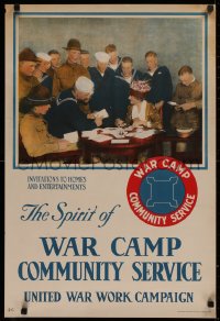 4a0510 UNITED WAR WORK CAMPAIGN 20x30 WWI war poster 1918 the spirit of war camp community service!