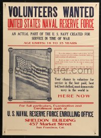 4a0503 VOLUNTEERS WANTED 18x25 WWI war poster 1910s Navy, U.S. flag comprised of many soldiers!