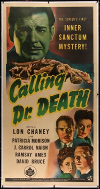 4b0012 CALLING DR. DEATH linen 3sh 1943 Lon Chaney Jr. in the first Inner Sanctum Mystery, very rare!