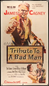 4b0022 TRIBUTE TO A BAD MAN linen 3sh 1956 great art of cowboy James Cagney, first Irene Papas!
