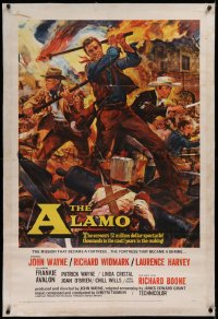 4b0026 ALAMO linen 1sh 1960 Brown art of John Wayne & Richard Widmark in Texas War of Independence!