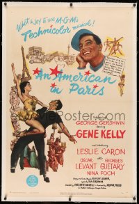 4b0032 AMERICAN IN PARIS linen 1sh 1951 wonderful art of Gene Kelly dancing with sexy Leslie Caron!