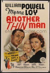 4b0036 ANOTHER THIN MAN linen style D 1sh 1939 great art of William Powell & Myrna Loy w/ Nick Jr.!