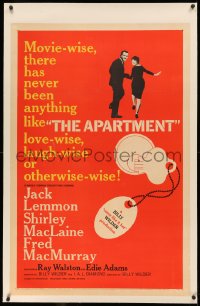 4b0037 APARTMENT linen 1sh 1960 Billy Wilder, Jack Lemmon, sexy Shirley MacLaine, key-in-lock art!
