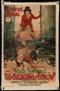 4b0041 AVENGING ARROW linen chapter 13 1sh 1921 litho art of Ruth Roland On Perilous Grounds, rare!