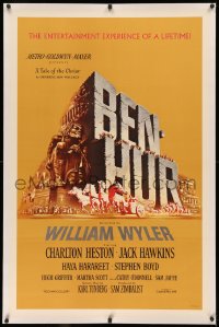 4b0052 BEN-HUR linen 1sh 1960 Charlton Heston, William Wyler classic epic, cool chariot & title art!
