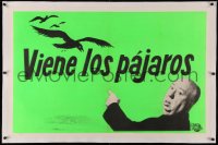 4b0055 BIRDS linen Spanish/US teaser 1sh 1963 horizontal image of Hitchcock saying they're coming!