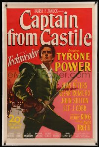 4b0070 CAPTAIN FROM CASTILE linen 1sh 1947 great art of Tyrone Power with sword by Sergio Gargiulo!