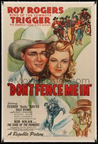 4b0090 DON'T FENCE ME IN linen 1sh 1945 close up art of Roy Rogers & pretty Dale Evans, Gabby Hayes!