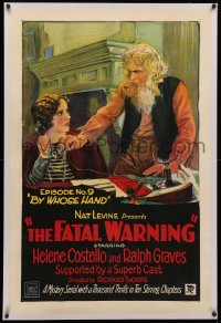 4b0101 FATAL WARNING linen chapter 9 1sh 1929 litho art of Helene Costello, By Whose Hand, rare!