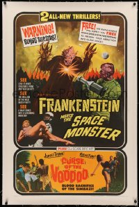 4b0108 FRANKENSTEIN MEETS THE SPACE MONSTER/CURSE OF VOODOO linen 1sh 1965 cool art of alien monsters!