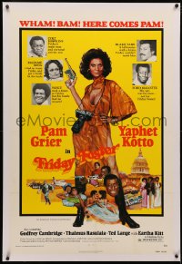 4b0110 FRIDAY FOSTER linen 1sh 1976 full-length artwork of sexiest Pam Grier with gun and camera!