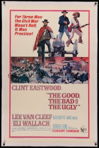 4b0121 GOOD, THE BAD & THE UGLY linen 1sh 1968 Clint Eastwood, Lee Van Cleef, Wallach, Leone classic!