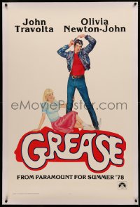 4b0122 GREASE linen teaser 1sh 1978 Fennimore art of John Travolta & Olivia Newton-John, classic!