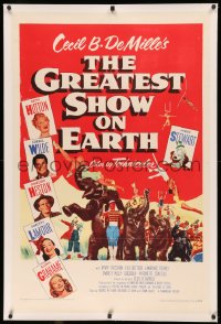 4b0124 GREATEST SHOW ON EARTH linen 1sh 1952 DeMille circus classic, Charlton Heston, James Stewart!