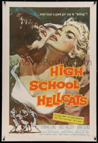 4b0138 HIGH SCHOOL HELLCATS linen 1sh 1958 best AIP bad girl art, what must a good girl say to belong?