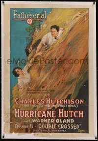 4b0144 HURRICANE HUTCH linen chapter 8 1sh 1921 art of thrill-a-minute stunt king rescuing girl, rare!