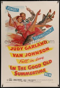 4b0149 IN THE GOOD OLD SUMMERTIME linen 1sh 1949 great art of Judy Garland & Van Johnson swinging!