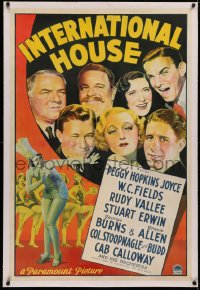 4b0150 INTERNATIONAL HOUSE linen 1sh 1933 art of W.C. Fields & other top Paramount stars, ultra rare!