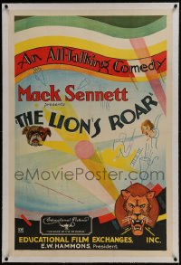 4b0162 LION'S ROAR linen 1sh 1928 Mack Sennett, first all-talking comedy short, art of Numa the Lion!