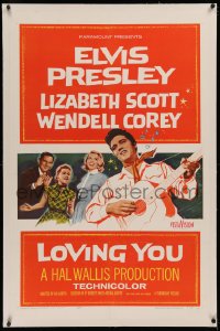 4b0167 LOVING YOU linen 1sh 1957 Elvis Presley, Lizabeth Scott, Wendell Corey & Dolores Hart!