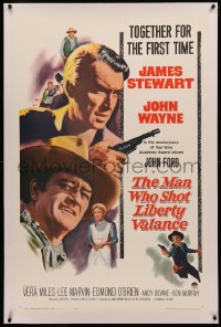 4b0173 MAN WHO SHOT LIBERTY VALANCE linen 1sh 1962 John Wayne & James Stewart first time together!