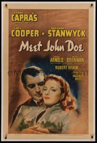 4b0177 MEET JOHN DOE linen 1sh 1941 c/u art of Gary Cooper & Barbara Stanwyck, Frank Capra directed!