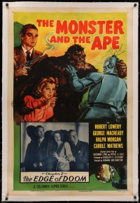 4b0179 MONSTER & THE APE linen chapter 2 1sh R1956 sci-fi art of giant gorilla battling funky robot!