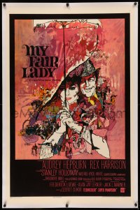4b0182 MY FAIR LADY linen int'l 1sh 1964 classic art of Audrey Hepburn & Rex Harrison by Bob Peak!