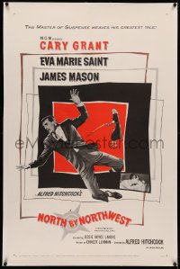4b0191 NORTH BY NORTHWEST linen 1sh 1959 Alfred Hitchcock classic with Cary Grant & Eva Marie Saint!