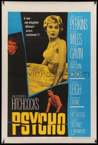 4b0218 PSYCHO linen 1sh 1960 sexy half-dressed Janet Leigh, Anthony Perkins, Alfred Hitchcock classic!