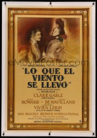4c0123 GONE WITH THE WIND linen Argentinean 1940 romantic art of Clark Gable & Vivien Leigh, rare!