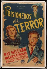 4c0124 MINISTRY OF FEAR linen Argentinean 1944 Fritz Lang, art of Ray Milland & Marjorie Reynolds!
